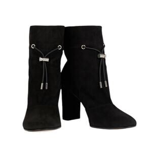 Gianvito Rossi Black Suede Leather Ankle Hi Top Heeled Boots Round Toe Size 9.5